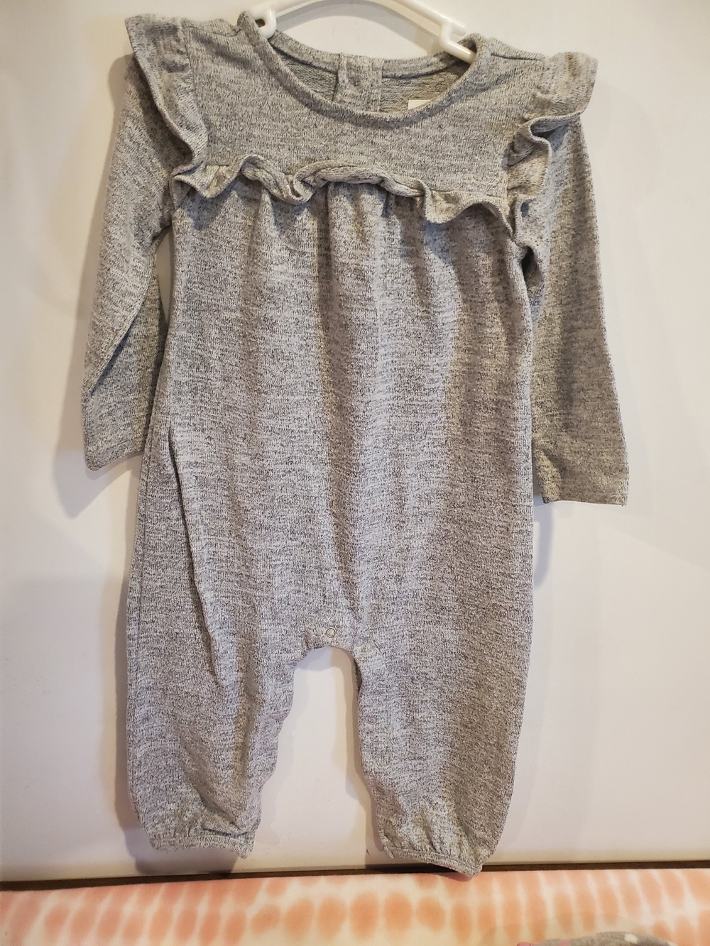 GAP Gray Ruffle Long-Sleeve One-Piece Bodysuit